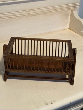 1981 Vintage Artisan Wooden Cradle Dollhouse Nursery Miniature signed